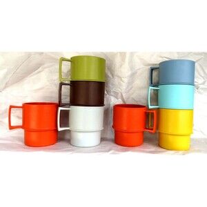 Tupperware 8 Vintage Stackable Cups 70s Colors 1312